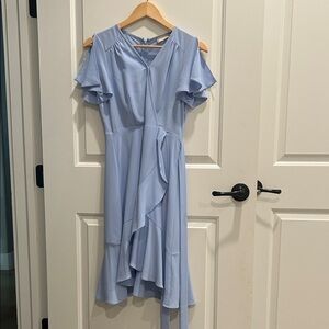 Altar'd State Powder Blue Ruffle Wrap Midi Dress